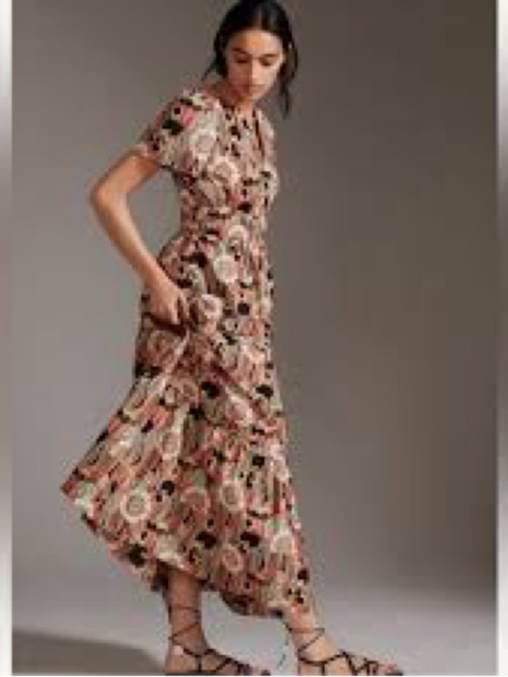 Anthropologie Somerset Floral Tiered Maxi Dress in Coral Multi medium - Picture 2 of 3